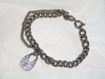 ...MICHAEL KORS...Silver Tone, Crystals Padlock Charm Bracelet... - Image 1 of 4