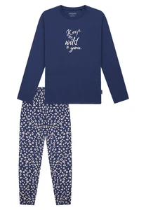 Schiesser 183040 Schlafanzug Pyjama Animalprint Wild Teens Girl langarm blau - Bild 1 von 2