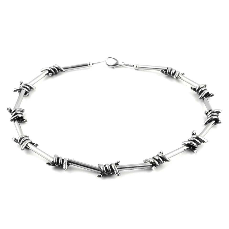 HZMAN Men's Punk Gothic Alloy Barbed Wire Necklace 20 Inch Silver