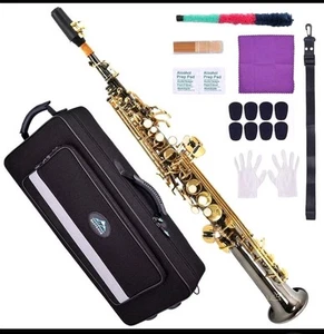 EASTROCK Bb Soprano Saxophone Straight Black Nickel Sax Instruments for Beginner - Picture 1 of 3