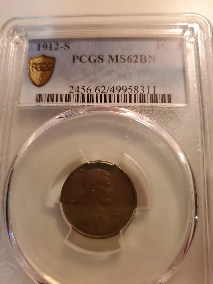 1912-S LINCOLN CENT - PCGS MS-62 BN, PREMIUM QUALITY! Strong Reverse,  Semi Key  - Image 1 of 4
