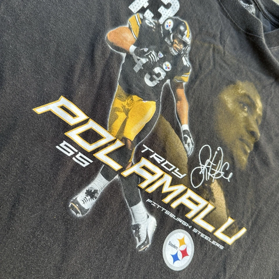 复古匹兹堡钢人队 Troy Polamalu 衬衫男式 2XL 黑色橄榄球 锐步 — 第 1/4 张图片
