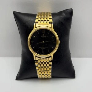 Working Lorus V515-8100 Gold Plated Black Dial 35mm Quartz Watch 7.5 Inches - Picture 1 of 17