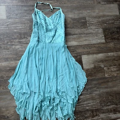 Выпуск Нью-Йорк женщин 12 синий длинный шелк платье с бретелью через шею фея коттедж прихоть - Изображение 1 из 4