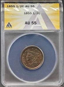 1855 Braided Hair Half Cent ANACS AU 55 - Bild 1 von 4