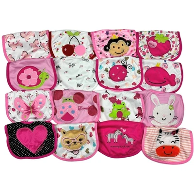 19pc Baby Girl Waterproof Bib Lot Mommy Daddy Monkey Ladybug Cherry Heart NWOT - Image 1 of 4