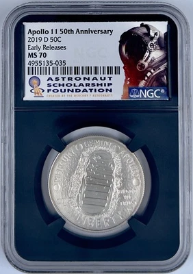 2019 D 50C Apollo 11 50th Anniversary Half Dollar NGC MS 70 Early Releases - Image 1 of 2