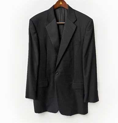 Hickey Freeman Loro Piana Esmoquin 44L Negro 1 Botón Traje Chaqueta y Pantalones Plisados Foto 1 de 4