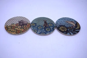 3 Stone And Cork Coaster Set Funny Animals Country Homey Ultimate Hostess - Picture 1 of 4