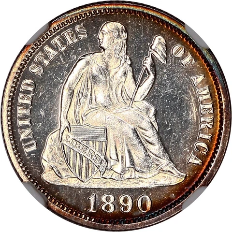 1890 LIBERTY SEATED 10c NGC PF 64 CHOICE AND BRILLIANT ONLY 590 COINS STRUCK Cover