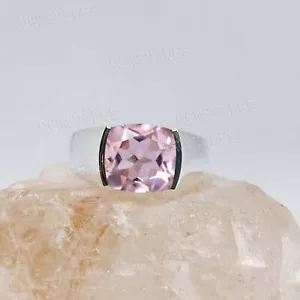 Naturale Morganite Anello per Uomo 925 Argento Sterling Sigillo Love Regalo Lui - Foto 1 di 3