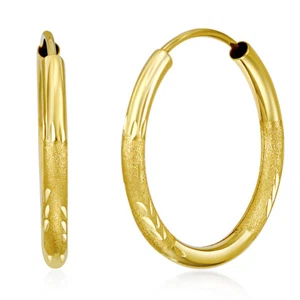 Wellingsale 14k Yellow Gold Diamond Cut 2mm Endless Hoop Earrings (20 x 20 mm) - Picture 1 of 7