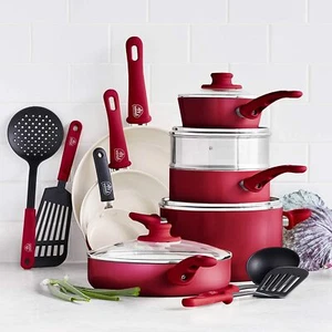 GreenLife 16 Pc Ceramic Cookware Set Healthy Soft Grip Frying Pans Red - Picture 1 of 7