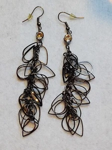 Pierced Earrings - Long Black Dangle Drop - Prong Set Rhinestone - 4 in overall - Picture 1 of 6