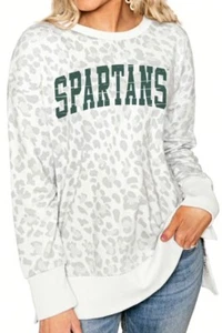 Women's Gameday Couture Heather Gray Michigan State Spartans Leopard Pullover L - Picture 1 of 3