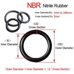 2mm Cross Section O-Rings NBR Nitrile Rubber Oil Resistant Seals 1mm to 246mm ID - Picture 1 of 7