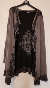 Avenue Drape Plus Size 18 / 20 Gray Black Ornate Open Front Sweater Knit Acrylic - Bild 1 von 6