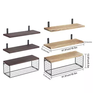 Hängeregal Holz Wandregal Schweberegal mit Metallkorb für Küche Bad 2-Farben DE - Bild 1 von 12