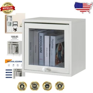 Elegant Stackable Cube Storage Organizer with Glass Doors - Pure White-Washed - Picture 1 of 11