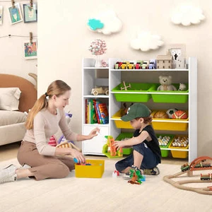 Toy Storage Organizer Children Bookshelf w/2 Open Shelves & a Cabinet-Yellow - Picture 1 of 8