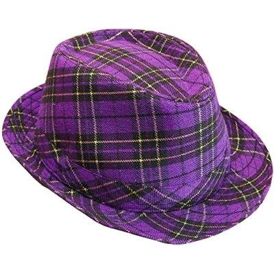  Mardi Gras Fedora Hat - Plaid Purple Mardi Gras Costume Accessories Headwear  - Image 1 of 4