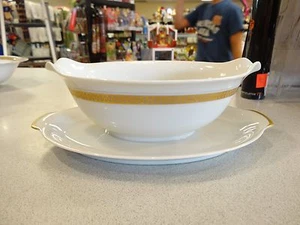 RARO BOTE DE SALSA VINTAGE SANGO CHINA "LAURA" Y PLACA BASE 1/4" ADORNO DORADO - Imagen 1 de 6