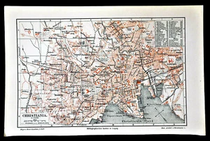 1902 ORIGINALE STAMPA GEOGRAFICA...CHRISTIANA TOPOGRAFICAL.DANIMARCA.MEYERS.ETNA - Imagen 1 de 1