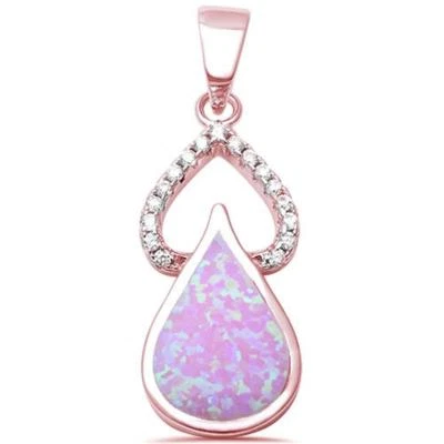 Colgante moderno enchapado en oro rosa colgante de ópalo rosa circonita cúbica 0,925 de plata de ley Foto 1 de 2