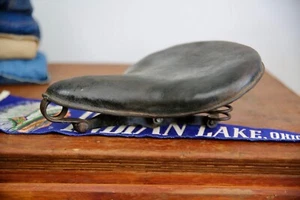 Antique Leather Bicycle Seat Prewar Mesinger Motorcycle Saddle Indian Harley etc - Picture 1 of 13
