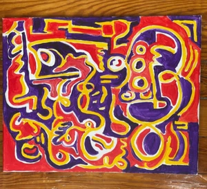 Pintura en lienzo arte exterior contemporáneo abstracto rojo púrpura amarillo 16 x 20 - Imagen 1 de 4