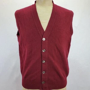 Vintage Jaeger Lambswool Button Up Sweater Vest Maroon Size 40 Made in Scotland - Picture 1 of 12