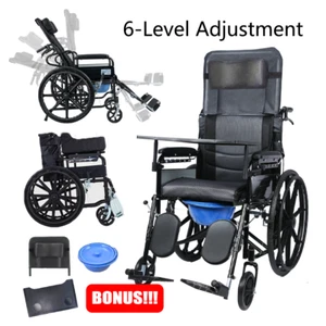 24" Lightweight Foldable Wheelchair 6-Level Recline w/ Dining table Safety Belt - Picture 1 of 18
