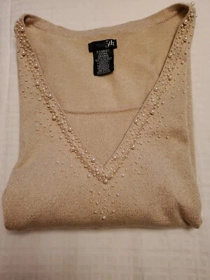 Suéter East 5th Metálico Dorado con Perlas Fiesta de Vacaciones Tejido Top XL NUEVO SIN ETIQUETAS  Foto 1 de 4
