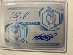 RANDY MOSS / ADRIAN PETERSON AUTOGRAPH PLATE CARD NUMBERED 1/1, 2023 LEAF VIVID