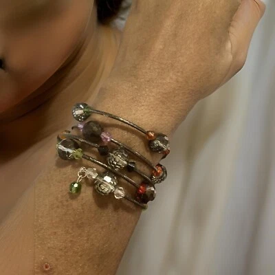 Red Sleek Twist Curved Long Tube Spacer Beads, glass women's wrap bracelets - Image 1 of 4