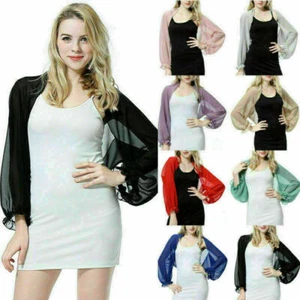 Women Sheer Mesh Bolero Shrug Long Sleeve Crop Cardigan Solid Tops Blouse Y . - Picture 1 of 21