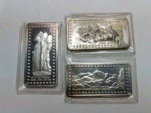 3 Wonders of America Hamilton Mint 1oz .999 Fine Silver Art Bars - No Reserve - Picture 1 of 8