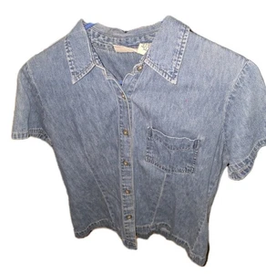 Camisa Jean Demin azul gloria descolorida manga corta abotonada talla S vintage años 90 - Imagen 1 de 3