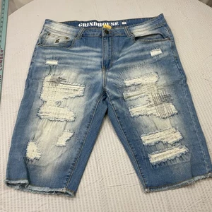 Pantalones cortos de jean Grindhouse para hombre azul envejecido talla 38 - Imagen 1 de 7