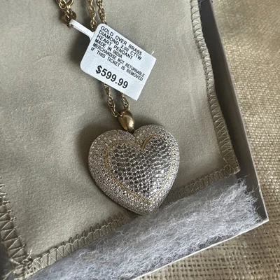 PINGENTE DE CORAÇÃO DE DIAMANTES 2,0 QUILATES NOVO EM FOLHA OURO SOBRE LATÃO, PREÇO DE VAREJO US$ 600 #1 - Imagem 1 de 4