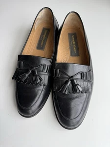 Vintage Steeple Gate Herren 8,5 Schwarz Leder Halbschuh Quaste Schuhe Hergestellt in Italien - Bild 1 von 12