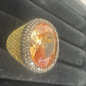 Anillo de cóctel grande llamativo tono dorado naranja/rosa estrás cristal 8,5 - Imagen 1 de 8