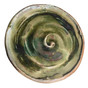 Studio Art Pottery Plate 11" Green Purple White Swirl Handthrown Platter Decor - Picture 1 of 8