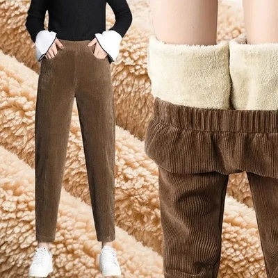Women Corduroy Warm Pants Thick Plush Ladies Casual Pants Autumn Winter Leggings - Image 1 of 4