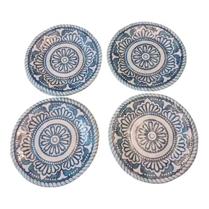  8 Melamine Blue Dinner Plates Blue Floral 8.75" - Picture 1 of 5