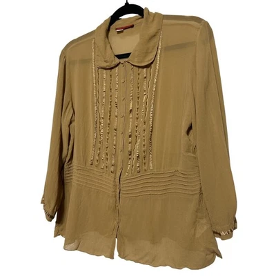 tapemeasure 女式米色丝绸透明装饰纽扣衬衫上衣 12 码 — 第 1/4 张图片