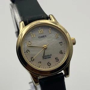 Timex Indiglo Mother of Pearl Silver Tone Watch Working New Battery - Picture 1 of 5