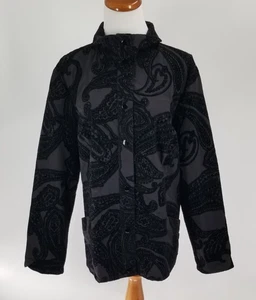 Zenergy by Chico's Talla 3 Damasco Terciopelo Estampado Paisley Chaqueta Camisa Negra - Imagen 1 de 6