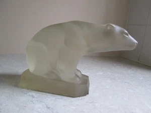 ART DECO FROSTED ART GLASS - LARGE & HEAVY POLAR BEAR - MARKED 'GEZA'   C.1930's - Picture 1 of 14