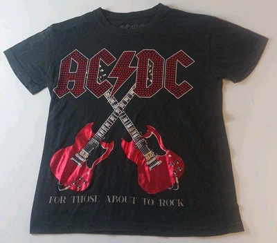 Camiseta ACDC Adornada Tachonada Gris Gráfico Banda de Rock Concierto Talla Pequeña Foto 1 de 4